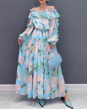 Flat shoulder elegant dress summer long dress