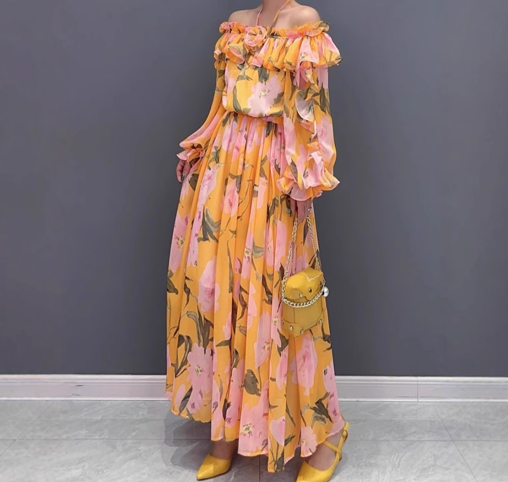 Flat shoulder elegant dress summer long dress