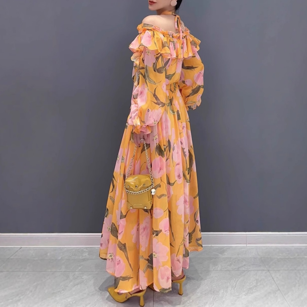 Flat shoulder elegant dress summer long dress