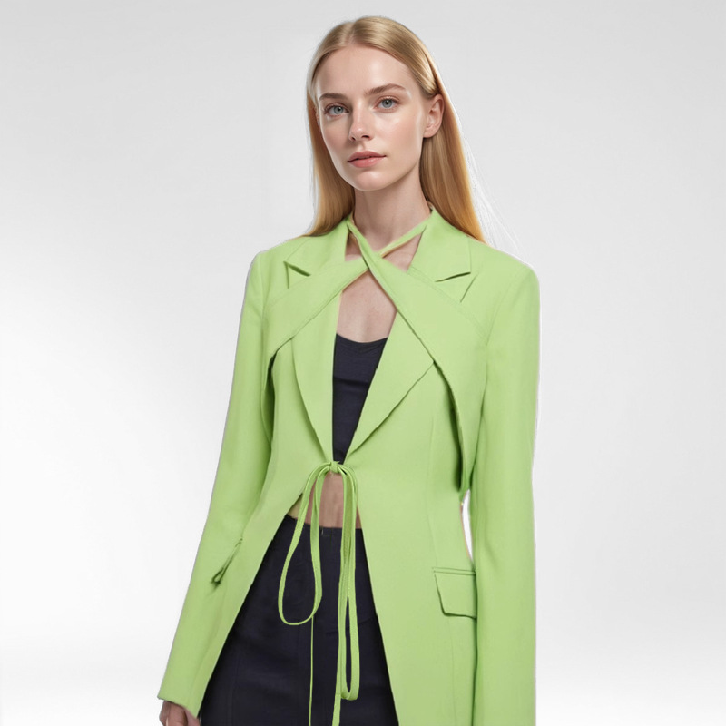 Irregular tops green business suit for women