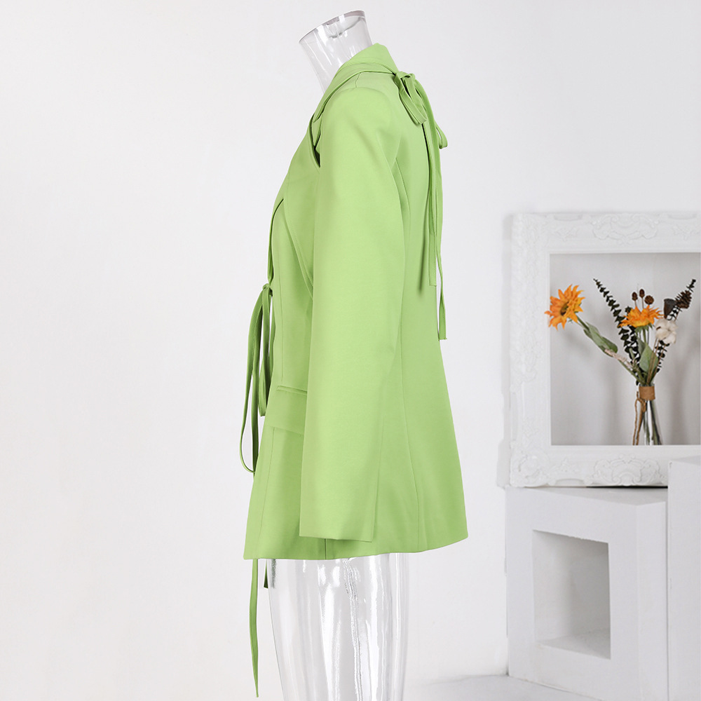 Irregular tops green business suit for women