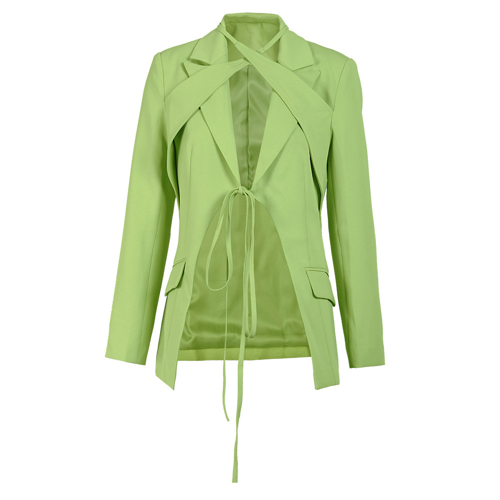 Irregular tops green business suit for women