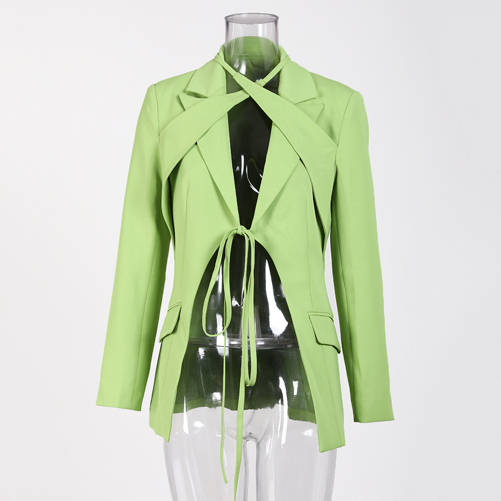 Irregular tops green business suit for women