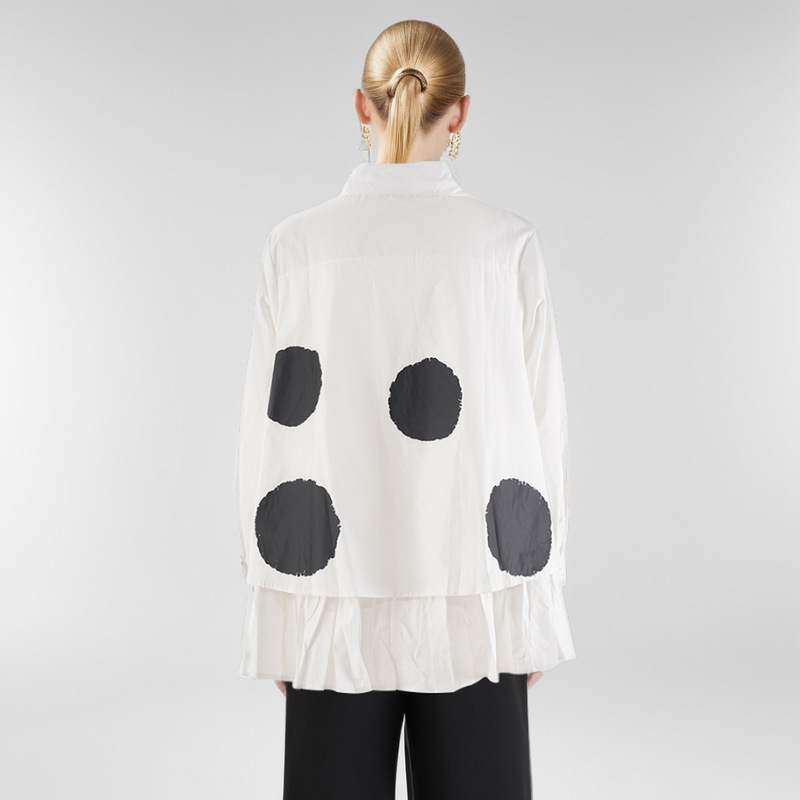 Printing polka dot white shirt for women
