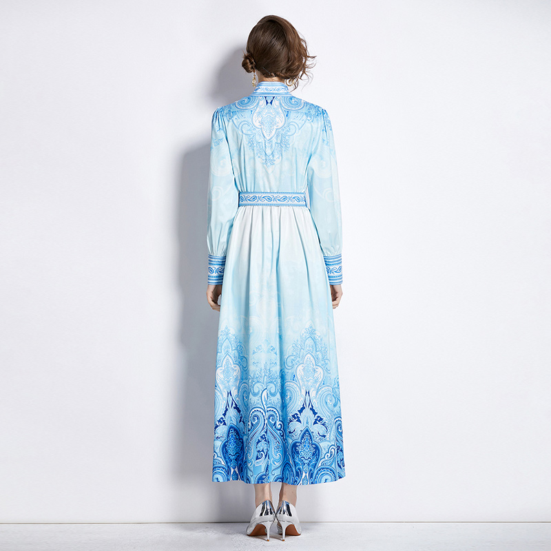 Cstand collar printing court style dress