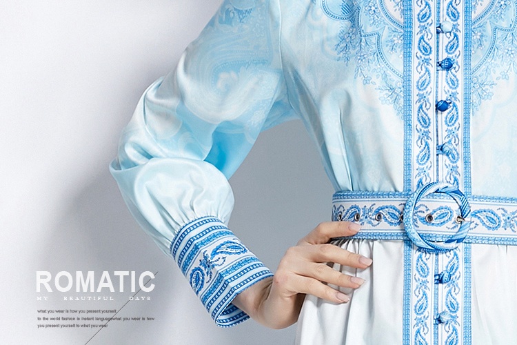 Cstand collar printing court style dress