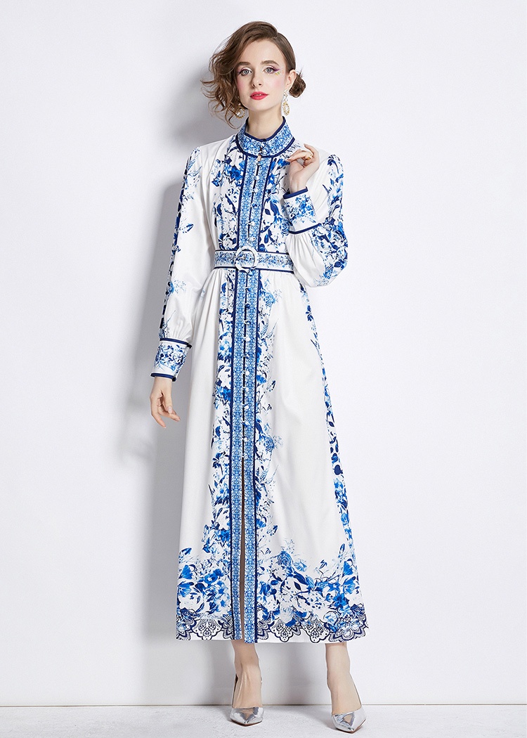 Single-breasted European style cstand collar fashion dress
