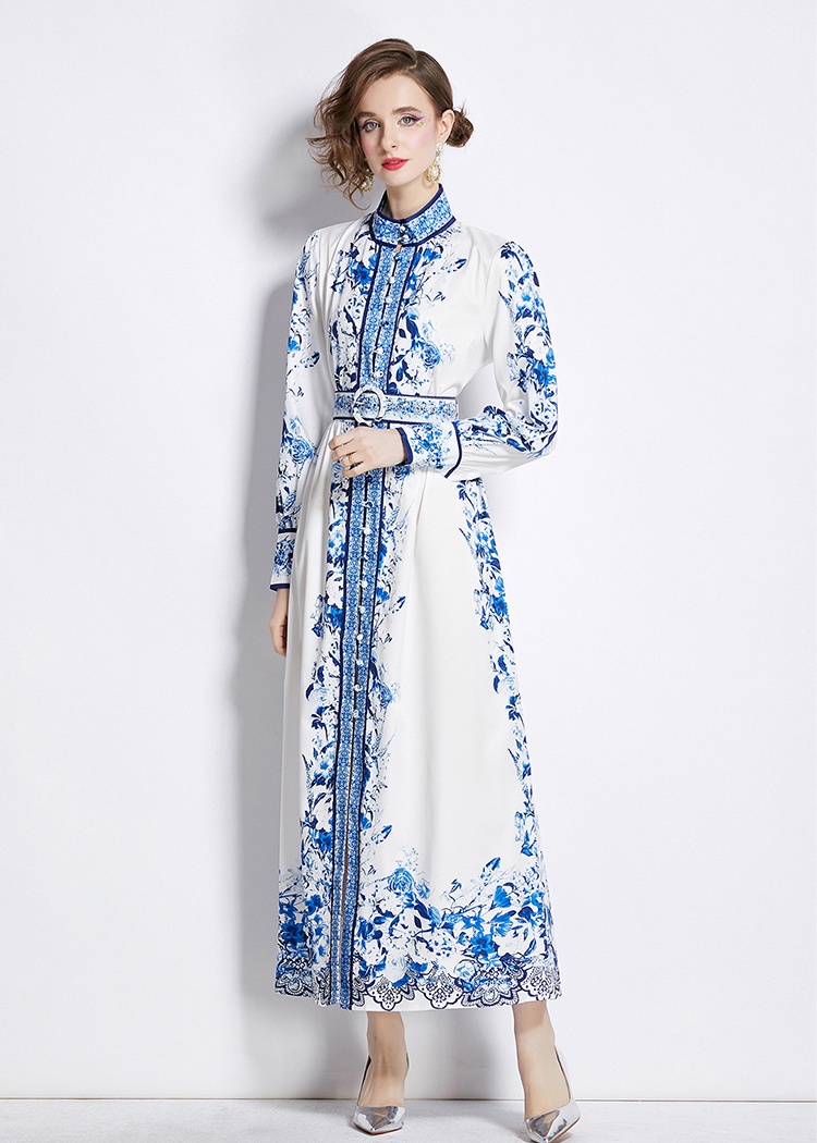 Single-breasted European style cstand collar fashion dress