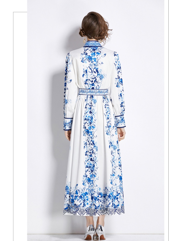 Single-breasted European style cstand collar fashion dress