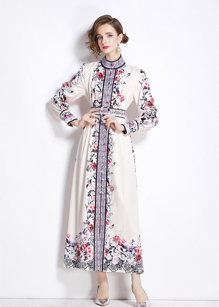 Single-breasted European style cstand collar fashion dress