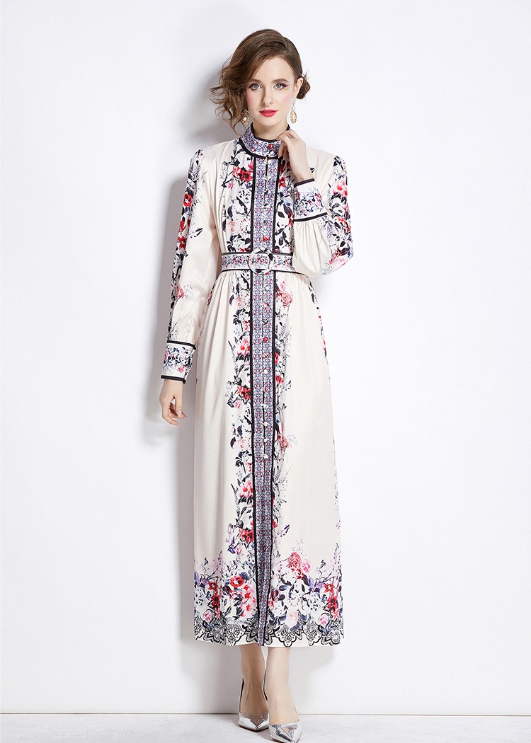 Single-breasted European style cstand collar fashion dress