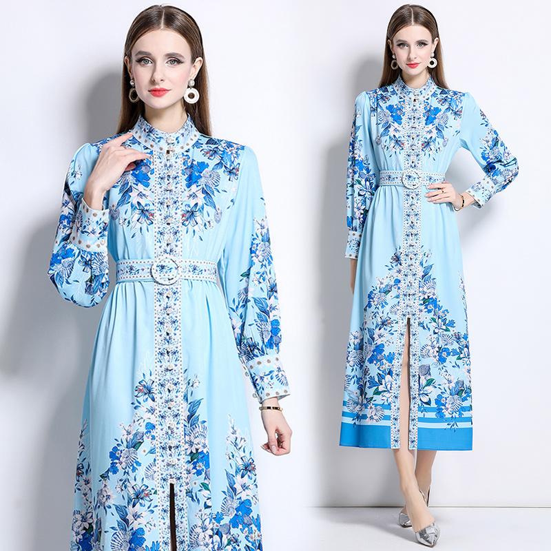 European style fashion court style printing dress