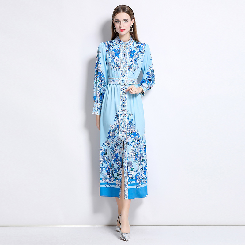 European style fashion court style printing dress