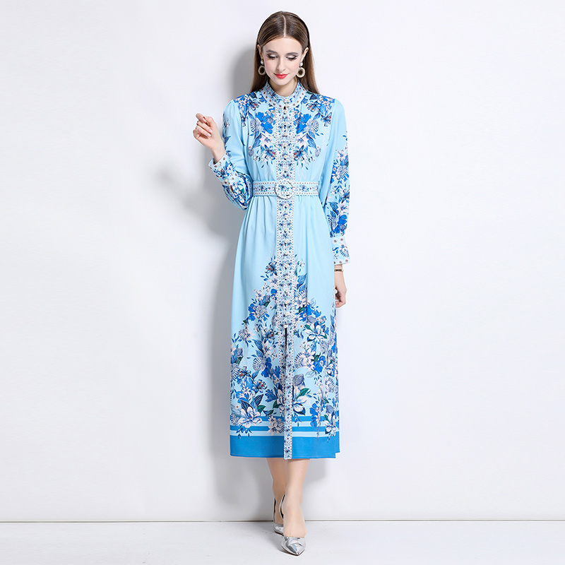 European style fashion court style printing dress