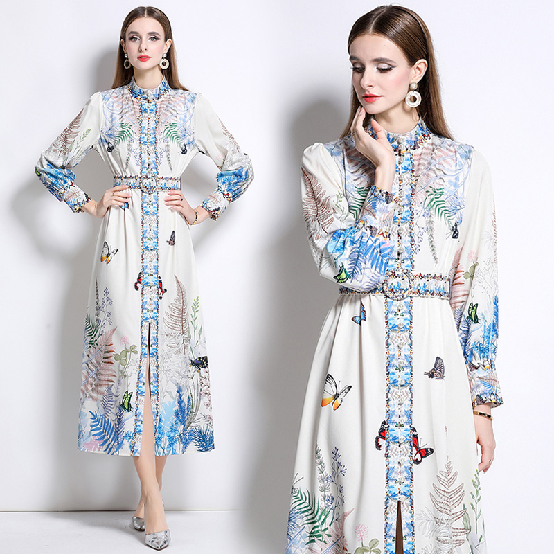 European style court style fashion single-breasted dress
