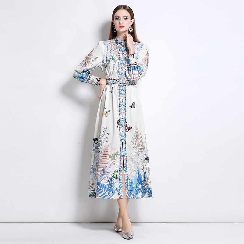 European style court style fashion single-breasted dress