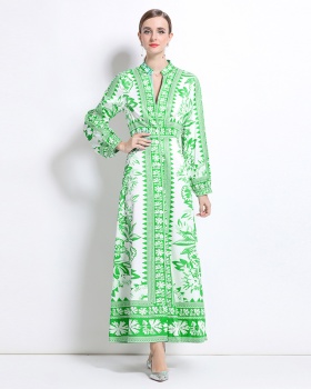 V-neck fashion printing European style dress