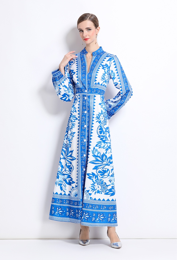 V-neck fashion printing European style dress