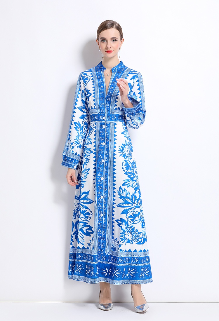 V-neck fashion printing European style dress