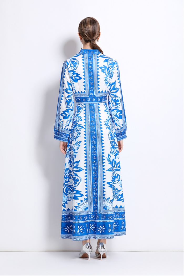 V-neck fashion printing European style dress