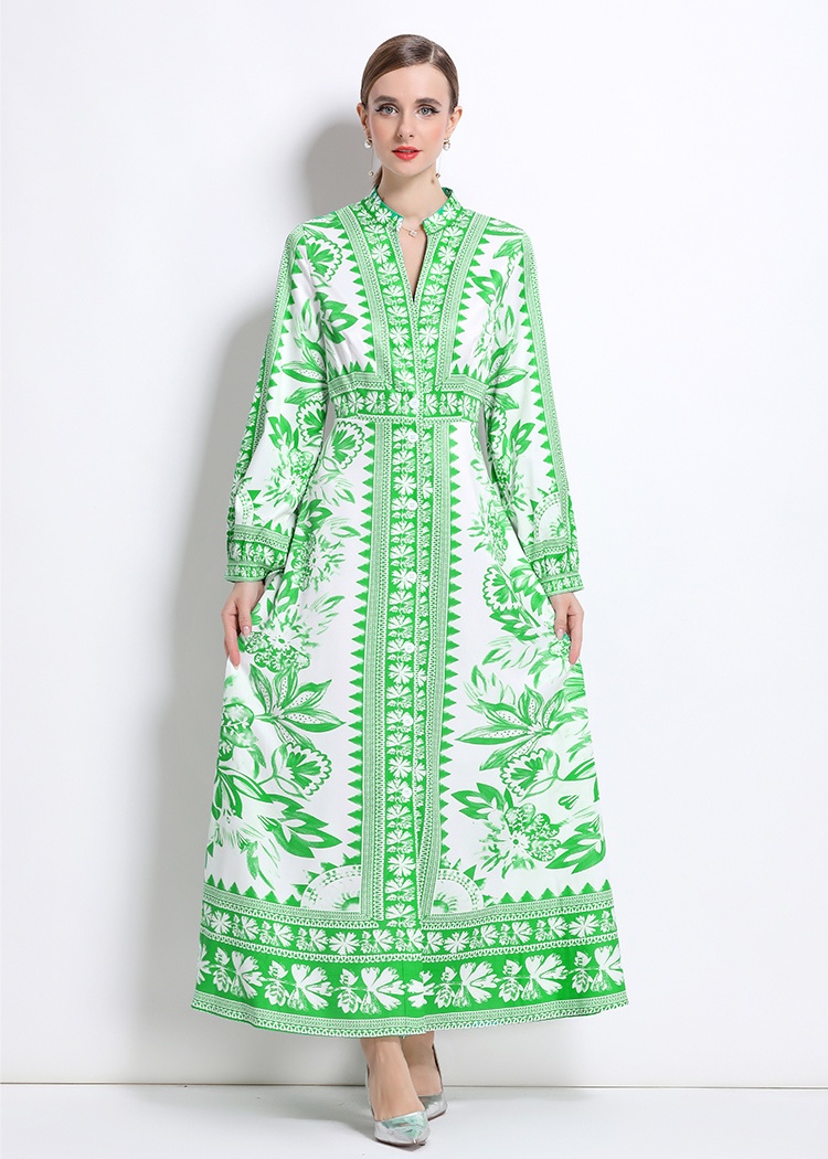 V-neck fashion printing European style dress