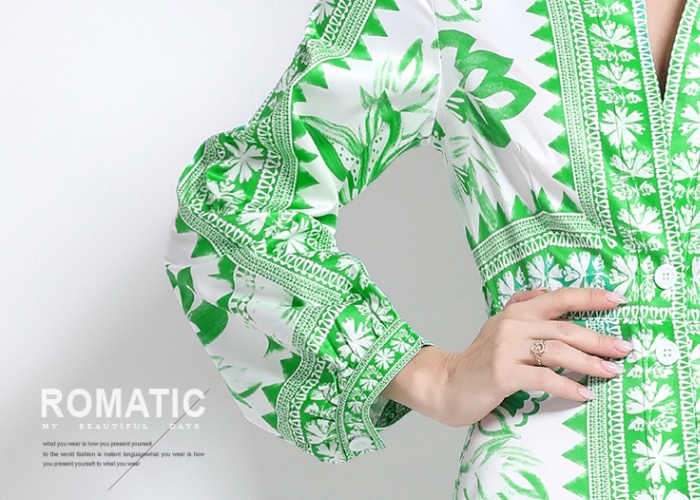 V-neck fashion printing European style dress