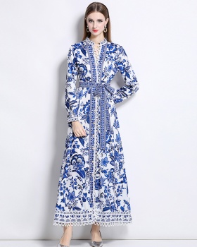 Court style fashion V-neck single-breasted dress
