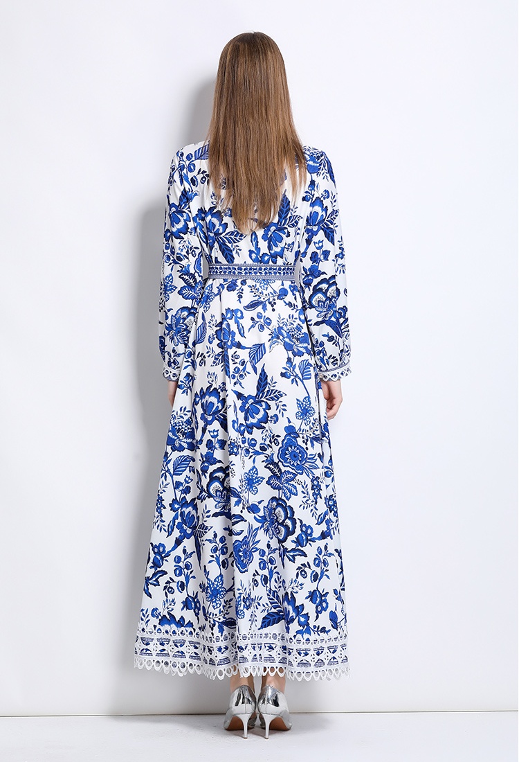 Court style fashion V-neck single-breasted dress