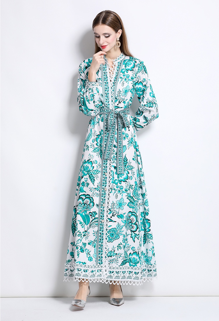 Court style fashion V-neck single-breasted dress