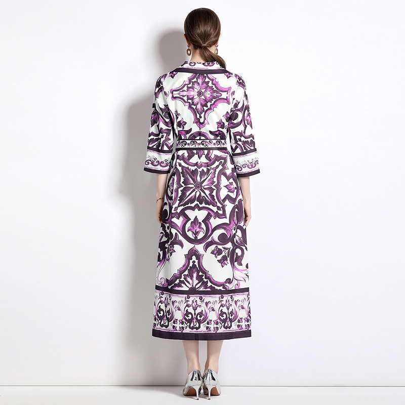 Loose short sleeve long dress pocket printing business suit