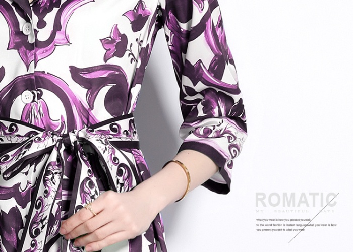 Loose short sleeve long dress pocket printing business suit