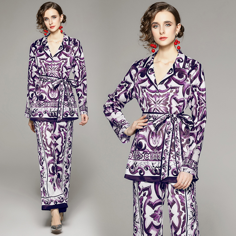 Casual printing business suit fashion shirt 2pcs set