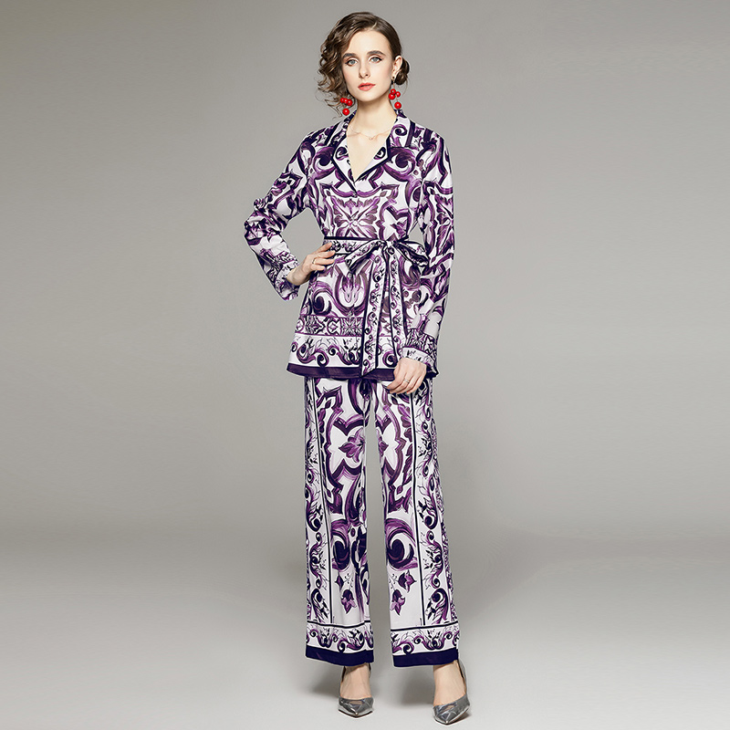 Casual printing business suit fashion shirt 2pcs set