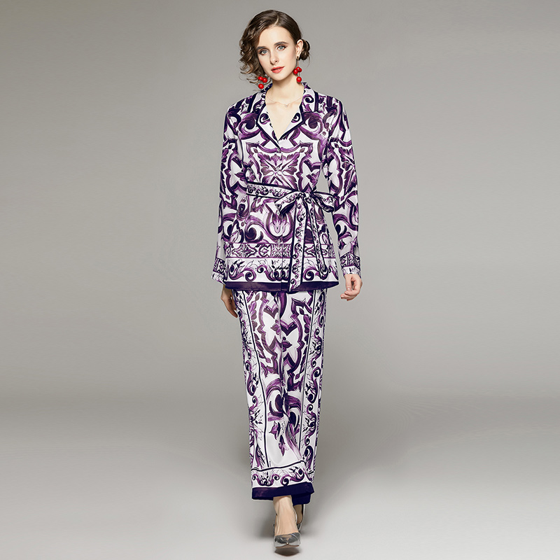 Casual printing business suit fashion shirt 2pcs set
