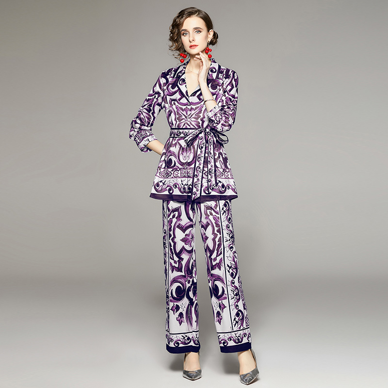 Casual printing business suit fashion shirt 2pcs set