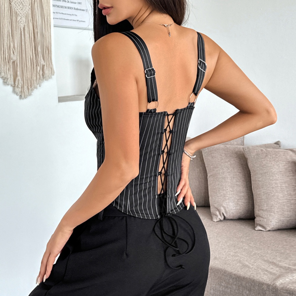 European style wood ear splice slim vest for women