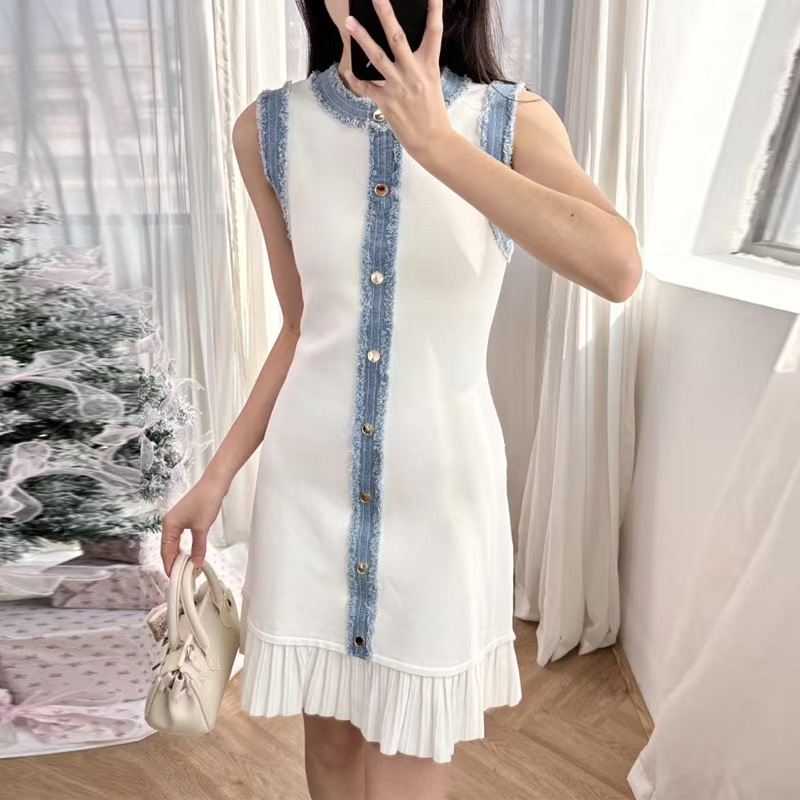 Summer France style dress pleated elegant T-back