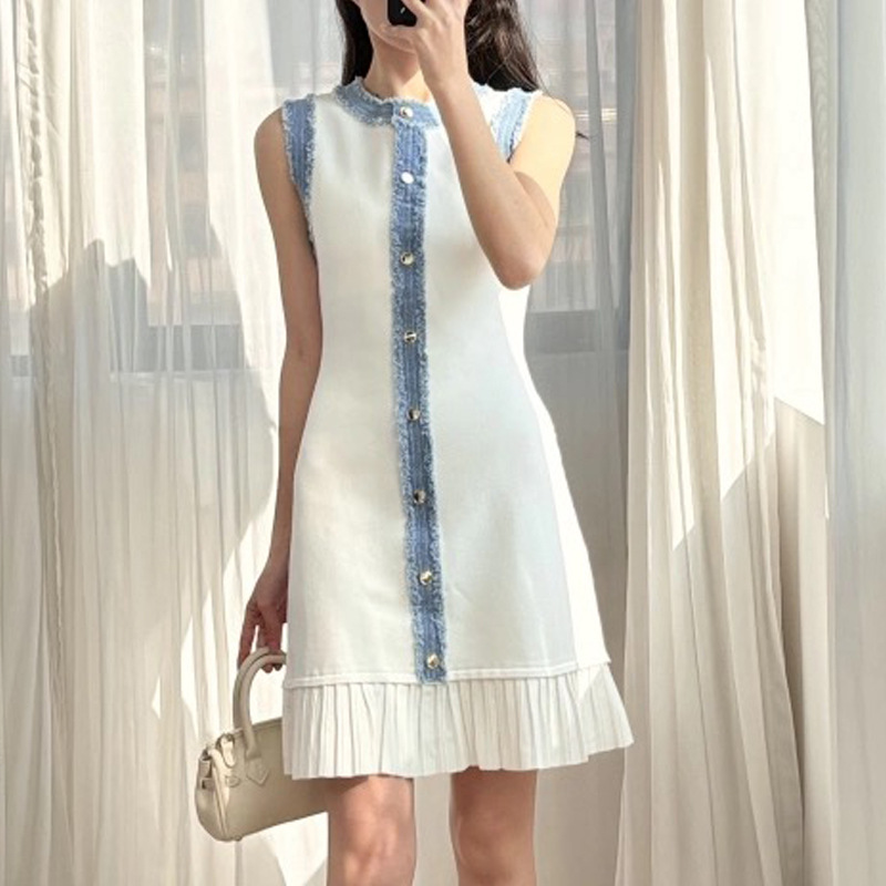 Summer France style dress pleated elegant T-back