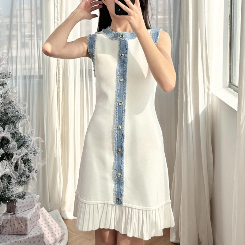 Summer France style dress pleated elegant T-back