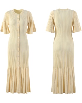 Buckle slim dress temperament long dress for women