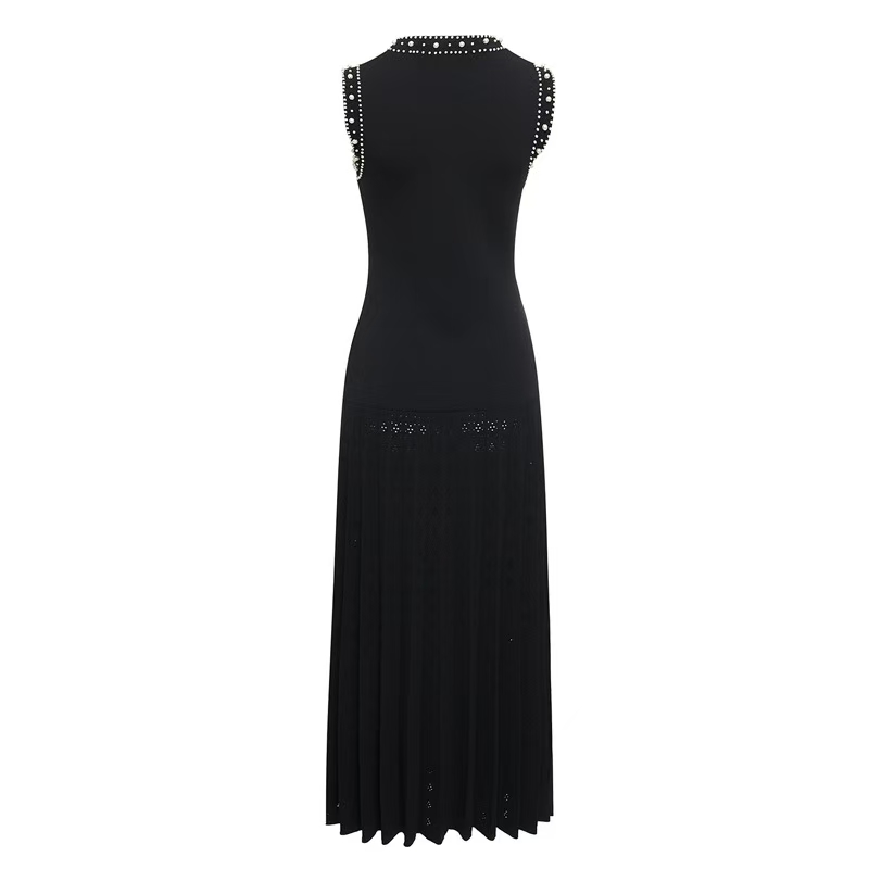 Round neck beading dress sleeveless slim long dress