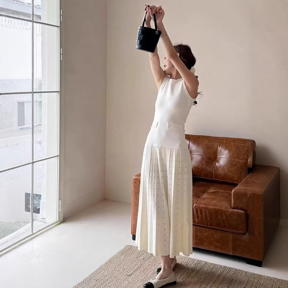 Round neck beading dress sleeveless slim long dress