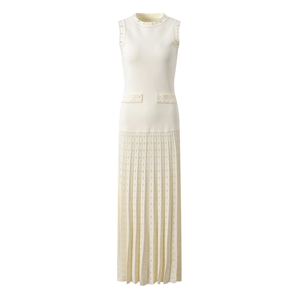 Round neck beading dress sleeveless slim long dress