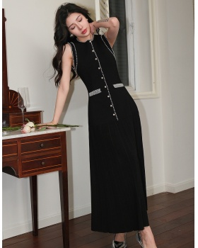 Slim sleeveless summer temperament beads high waist dress