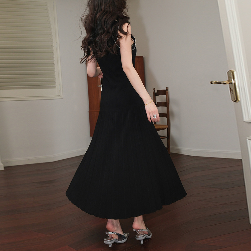 Slim sleeveless summer temperament beads high waist dress