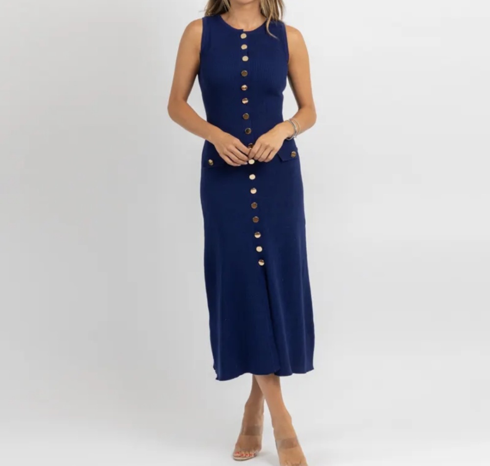 Pure sleeveless knitted round neck long dress