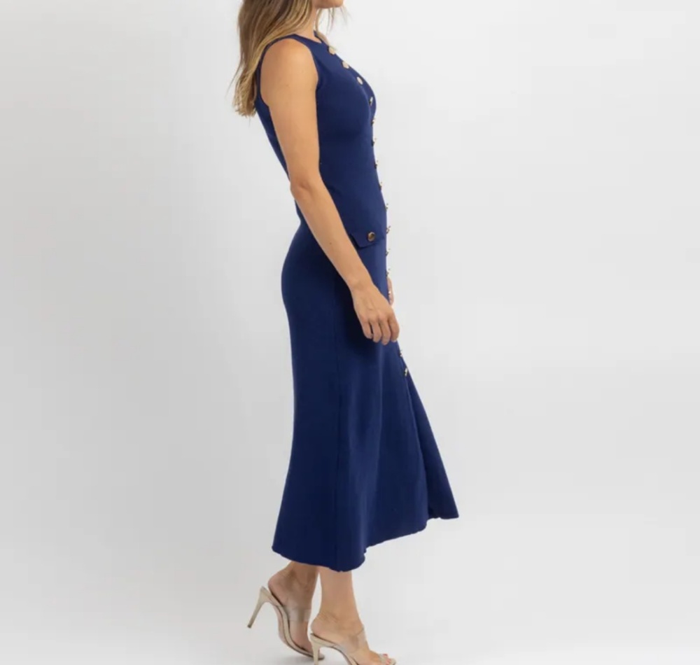 Pure sleeveless knitted round neck long dress