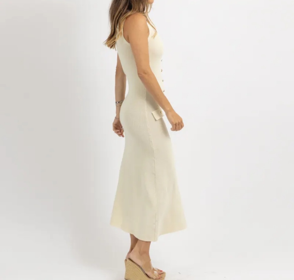 Pure sleeveless knitted round neck long dress