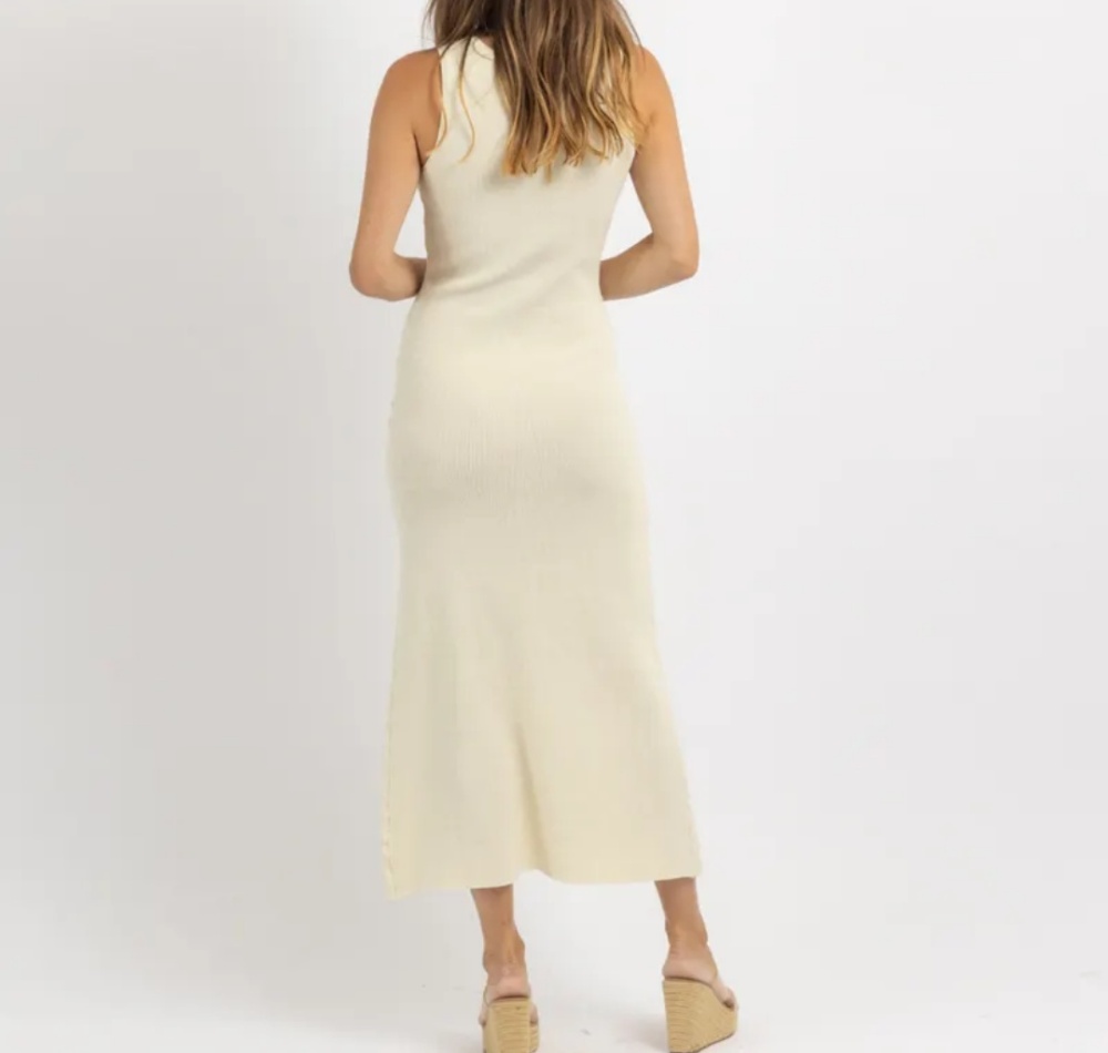 Pure sleeveless knitted round neck long dress