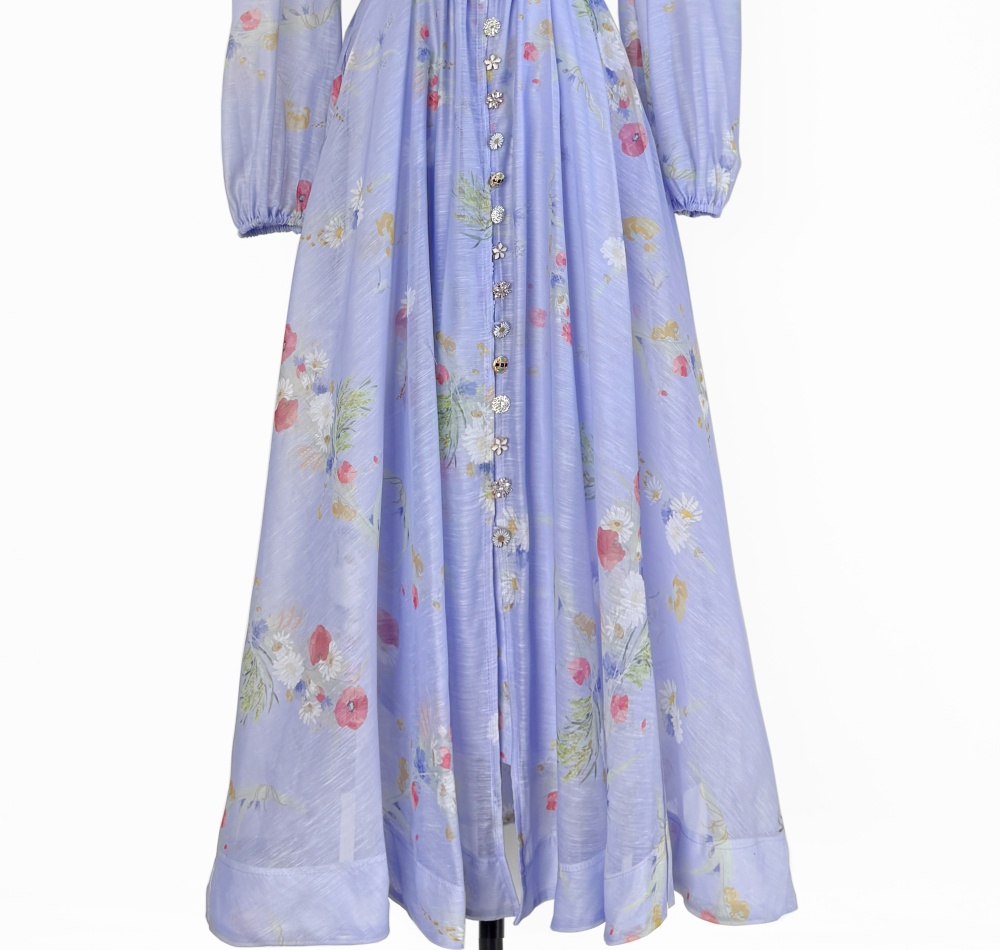 Classic lantern sleeve printing belt retro niche dress